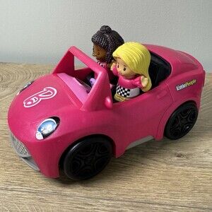 Fisher-Price Little People Barbie 2 Girls & Convertible Pink Car New